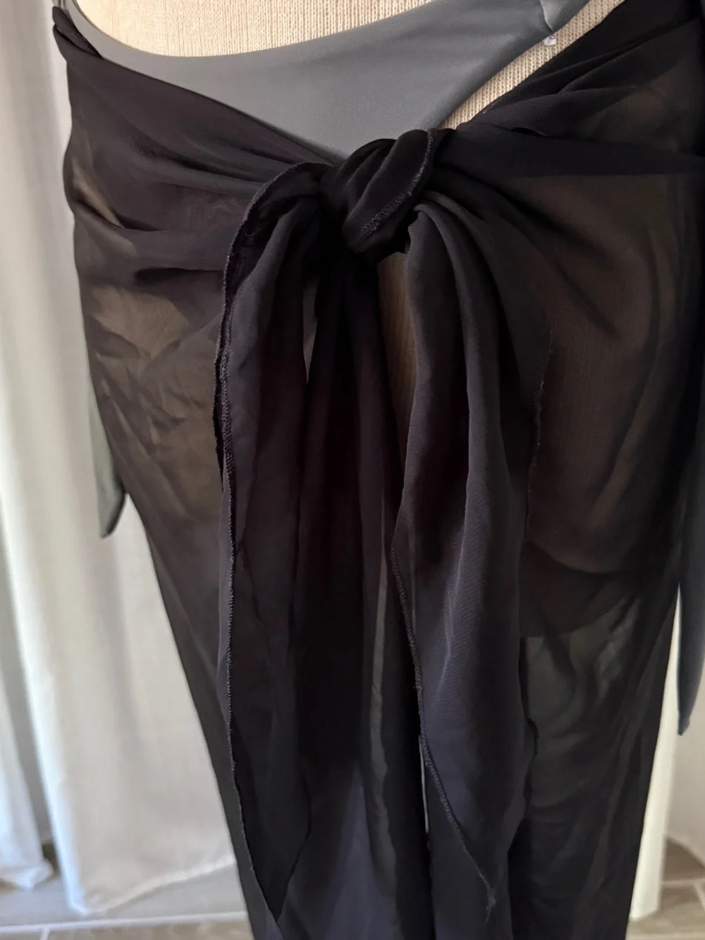 Women's Black Sheer Side-Tie Swim Sarong